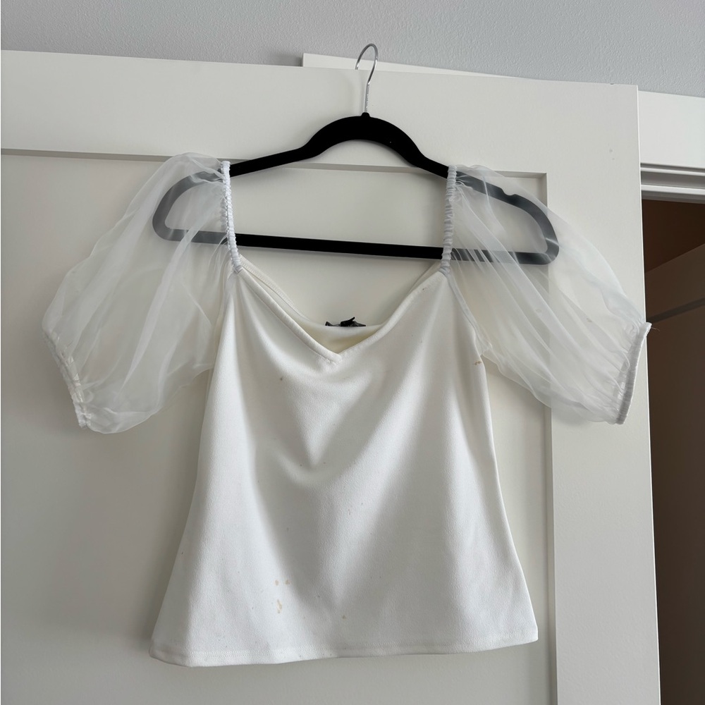 Express White Sheer Puff Sleeve Blouse